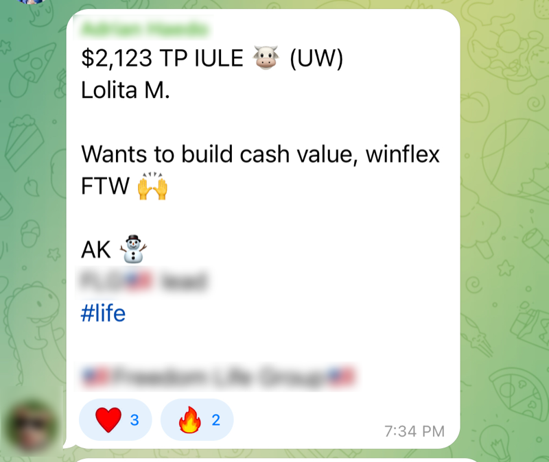IULE sale — $2,123 TP, client wants to build cash value