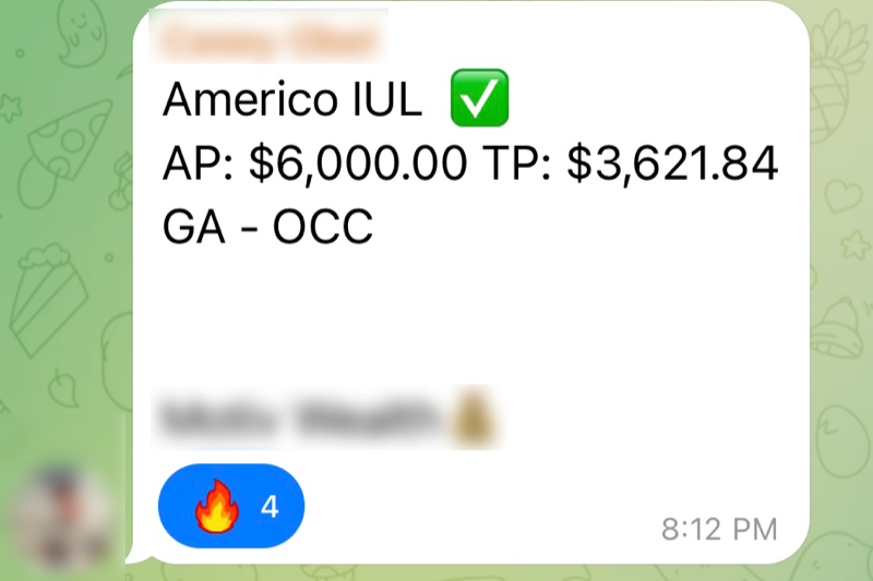 Americo IUL sale — $6,000 AP / $3,621 TP